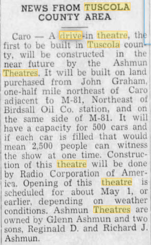 Tuscola Drive-In Theatre - 10 Feb 1950 Article